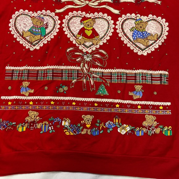 Vintage Red Christmas Holiday Santa Bear Crewneck Sweatshirt Size XL - Picture 3 of 4